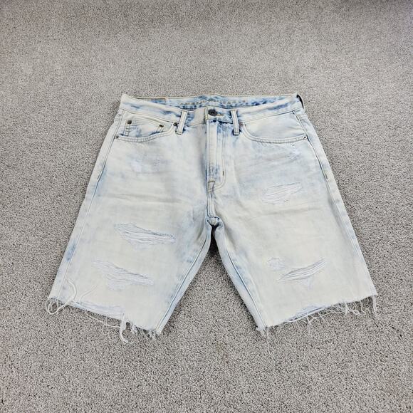 American Eagle Womens Shorts 31" Blue Denim Acid Wash Distressed Cut Off Bermuda - Picture 11 of 13